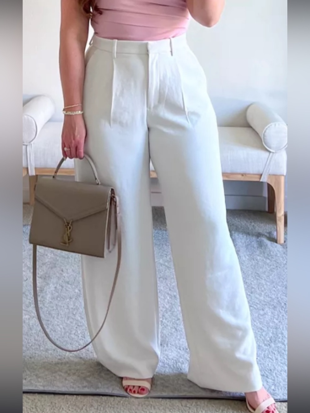 Abercrombie & Fitch Cream Wide-Leg High-Rise Trousers
